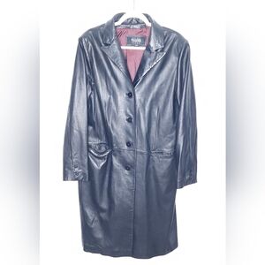 Vintage 90's Wilsons Leather Pelle Studio Black Trench Coat Women's XL